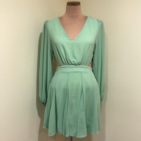 Francesca’s Collection Pink Lily Dress Size Small Mint Green Cutout Sides - Picture 2 of 11
